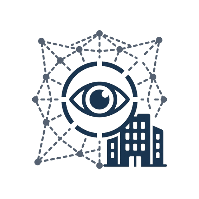 Illustration icon of hotel visibility and network grid