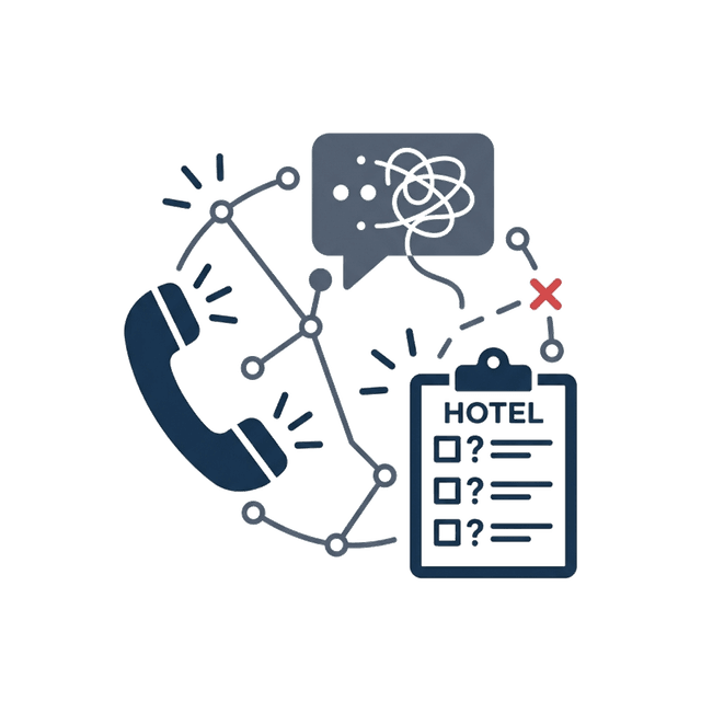Illustration icon of phone handset, speech bubble, and checklist